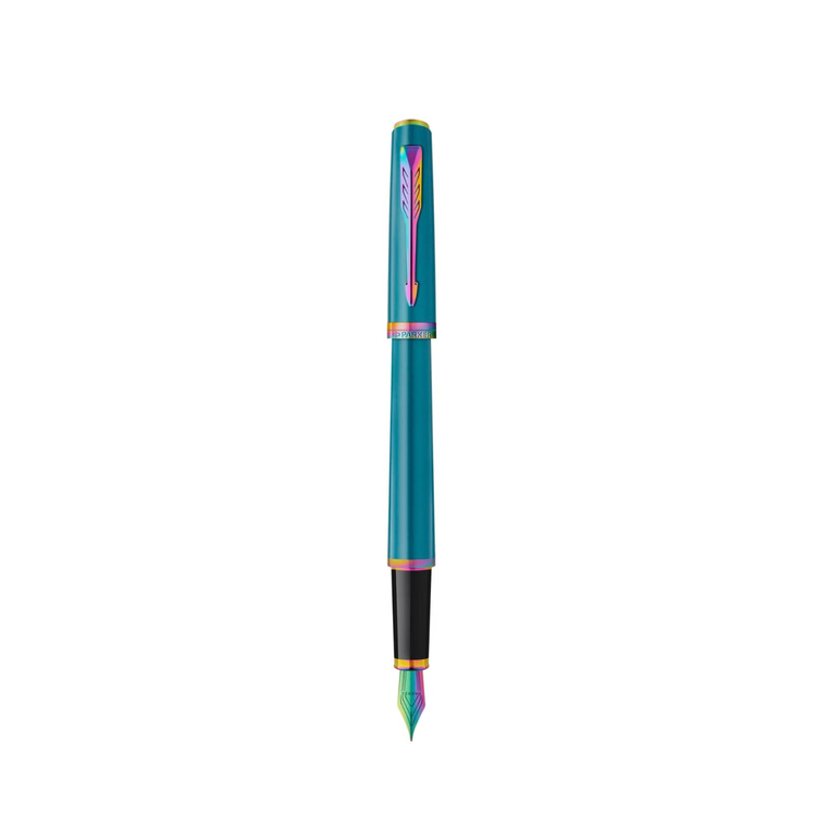 Parker Meridian Fountain Pen in Teal Lacquer with Rainbow Trim