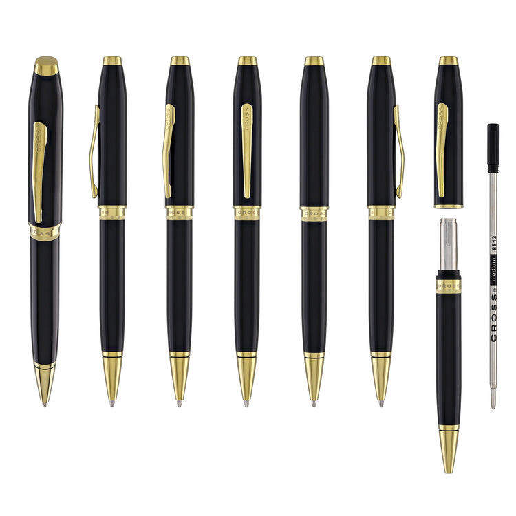 Cross Foundry Ballpoint Pen in Glossy Black Lacquer with PVD Gold Appointments