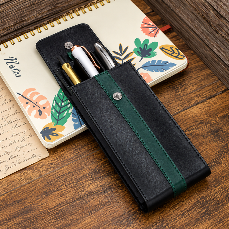 Monteverde Vegan Leather Magnetic 3 Pen Case in Green/Black