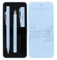 Faber-Castell Grip Fountain and Ballpoint Pen in Sky Blue - Gift Tin