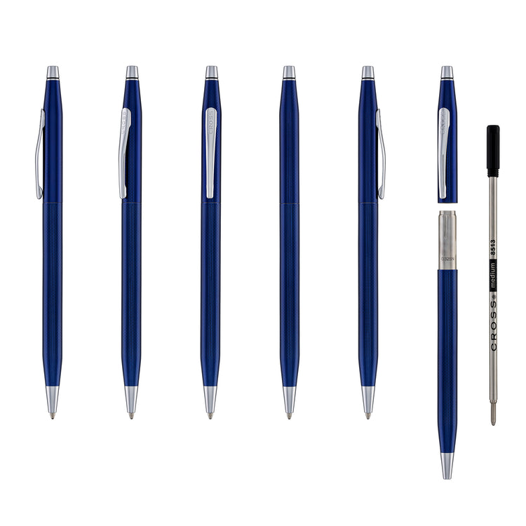 Cross Classic Century Translucent Cobalt Blue Engraved Diamond Pattern Ballpoint Pen