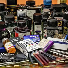 Fountain pen ink and accessories.