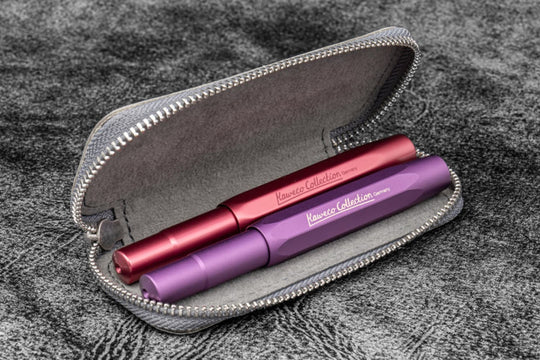 Galen Leather 2 Pen Case for Kaweco - Pocket Pen in Crazy Horse Smokey Grey