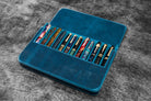 Galen Leather Magnum Opus 12 Slots Hard Pen Case in Crazy Horse Ocean Blue Pen Cases