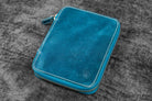 Galen Leather Pen Case Zippered 10 Slots in Crazy Horse Ocean Blue Pen Cases