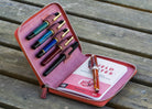 Galen Leather Pen Case Zippered 5 Slots in Orange Pen Case
