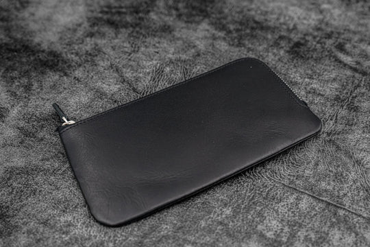 Galen Leather Slip-N-Zip 4 Slots Zippered Pen Pouch in Black