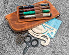 Galen Leather Slip-N-Zip Zippered 4 Slot Pen Pouch in Crazy Horse Brown Pen Case