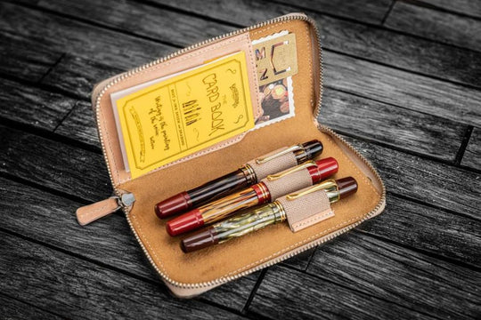 Galen Leather Zippered Three Pen Case in Undyed Leather