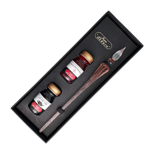 J. Herbin Round Glass Pen and Ink Set in Rose