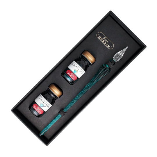 J. Herbin Round Glass Pen and Ink Set in Turquoise