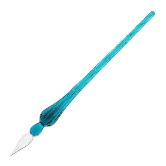 J. Herbin Round Glass Pen in Turquoise Tapered Spiral Handle with Frosted Glass