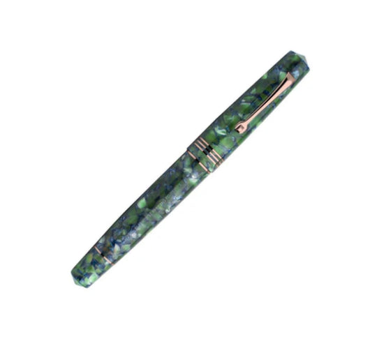 Leonardo Momento Zero Fountain Pen in Iride Green Blue 2021 with Rose Gold Trim - Fine Nib