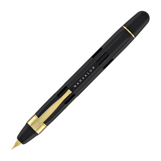 Nahvalur Eclipse Retractable Fountain Pen in Black with Gold Trim