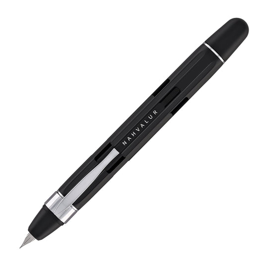 Nahvalur Eclipse Retractable Fountain Pen in Black with Silver Trim