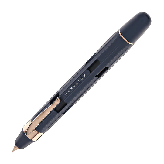 Nahvalur Eclipse Retractable Fountain Pen in Cobalt with Rose Gold Trim