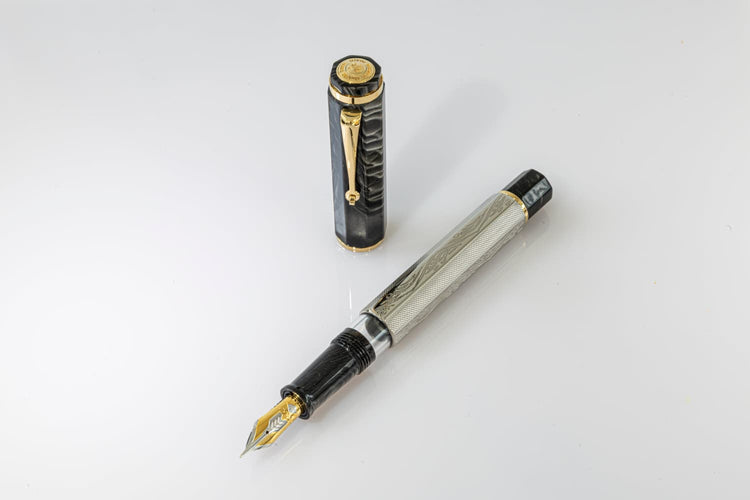 Omas Cobra Fountain Pen in Silver Guilloché - 14K Fountain Pen