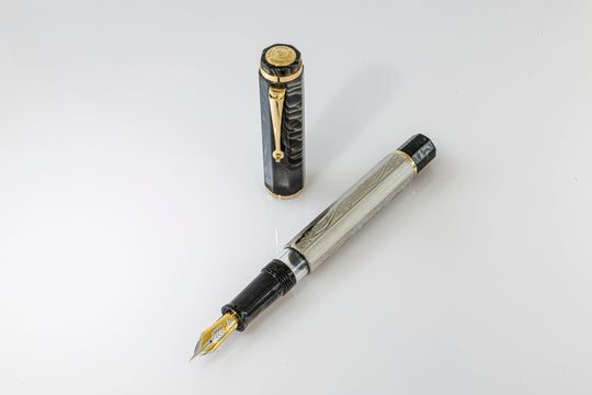 Omas Cobra Fountain Pen in Silver Guilloché - 14K