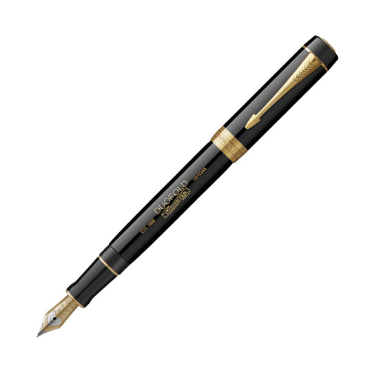 Parker Duofold 135th Anniversary Centennial Fountain Pen in Black with Gold Trim - 18K Gold