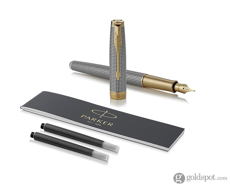 Parker Sonnet Prestige Fountain Pen in Silver with Ciselé Pattern - 18K Gold Fountain Pen