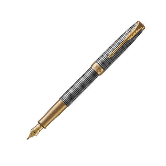 Parker Sonnet Prestige Silver Ciselé 18K Gold Medium Fountain Pen