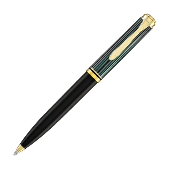 Pelikan Souveran K600 Ballpoint Pen in Black & Green with Gold Trim