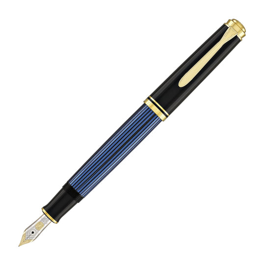 Pelikan Souveran M600 Fountain Pen in Black & Blue with Gold Trim - 14K Gold