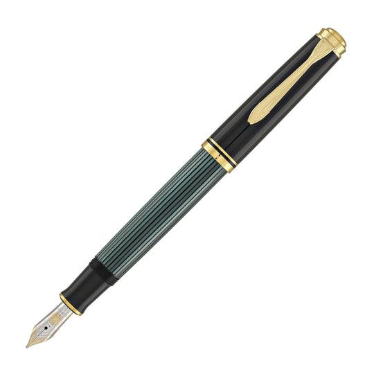 Pelikan Souveran M600 Fountain Pen in Black & Green with Gold Trim - 14K Gold