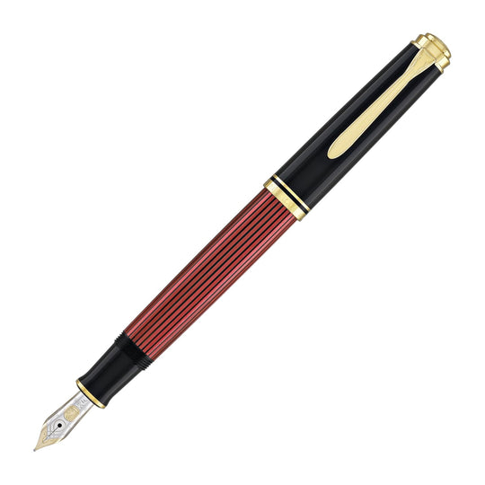 Pelikan Souveran M600 Fountain Pen in Black & Red with Gold Trim - 14K Gold
