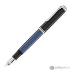 Pelikan Souveran M805 Fountain Pen in Black & Blue with Silver Trim - 18K Gold Fountain Pens