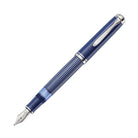 Pelikan Souveran M815 Fountain Pen in Metal Striped Blue with Silver Trim 18K Gold Fountain Pen