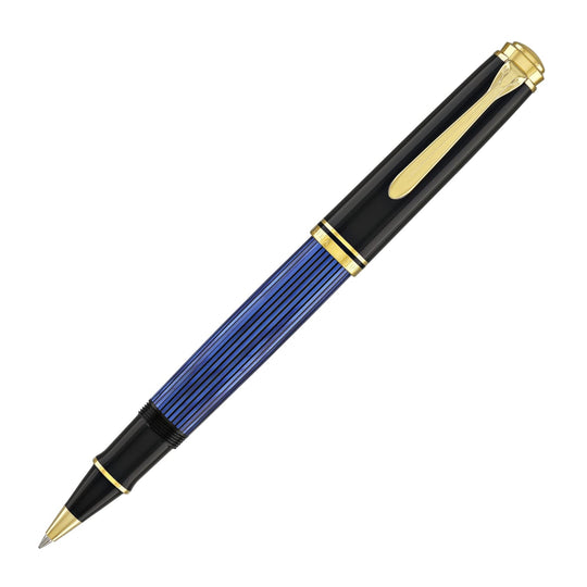 Pelikan Souveran R800 Rollerball Pen in Black & Blue with Gold Trim