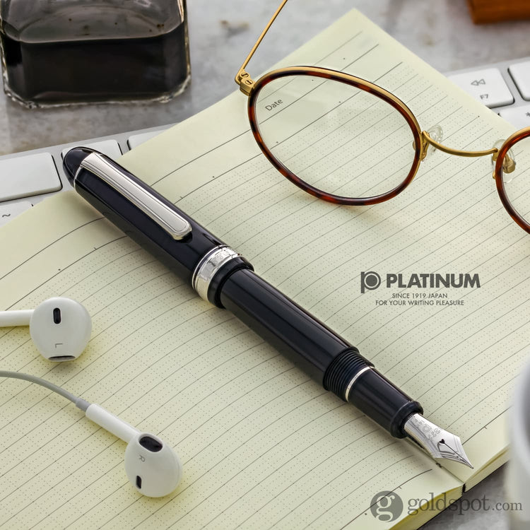 Platinum 3776 Century Fountain Pen in Black Diamond with Rhodium Trim - 14K Gold Fountain Pen