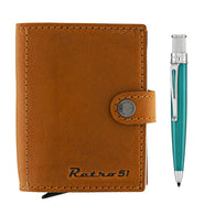Retro 51 Pularys Modern Traveler Set Cognac Leather with Tornado Elite Turquoise Ballpoint Pen