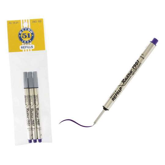 Retro 51 Retractable Rollerball Refill in Purple for Tornado Pens - Pack of 3
