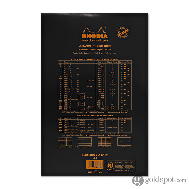 Rhodia No.19 Staplebound 8.25 x 12.5 Pad in Black Notepads