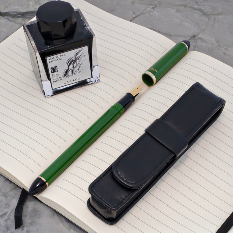 Sailor Compass Fude De Mannen Calligraphy Fountain Pen in Dark Green - 55 Degree Fude Calligraphy Pens