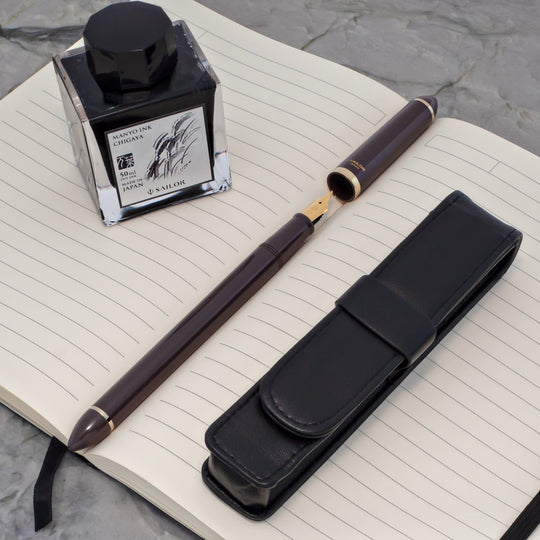 Sailor Compass Fude De Mannen Calligraphy Fountain Pen in Pearl Brown - 40 Degree Fude