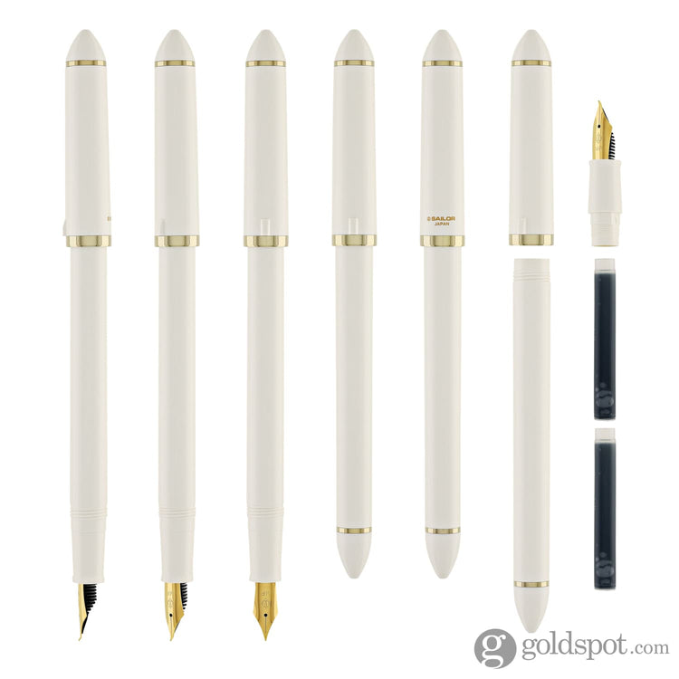Sailor Compass Fude De Mannen Calligraphy Fountain Pen in Pearl White - 40 Degree Fude Calligraphy Pens