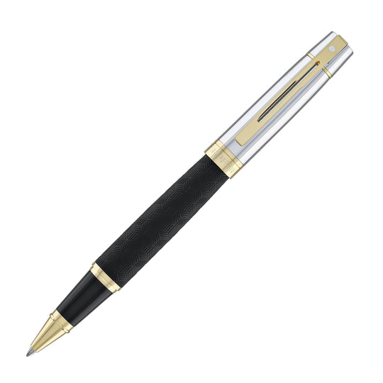 Sheaffer 300 Rollerball Pen in Matte Black Shiny Chrome Cap with PVD Gold Trim