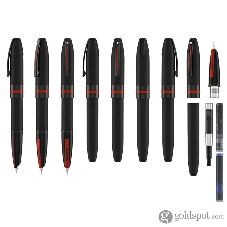 Sheaffer Icon Fountain Pen in Matte Black Lacquer with Red PVD Trim Fountain Pens