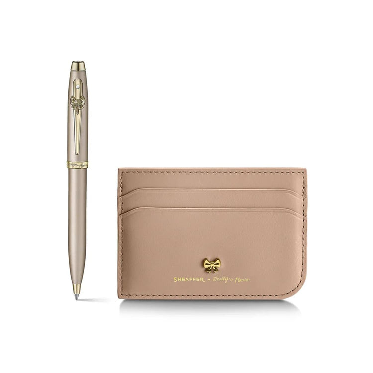 Sheaffer x Emily in Paris 100 Ballpoint Pen in Champagne Gold and Full-Grain Credit Card Holder Set Gift Sets