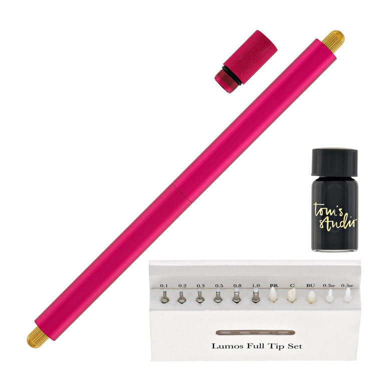 Tom’s Studio Lumos Pro Refillable Duo Tip Pen in Raspberry Felt Tip and Fineliner