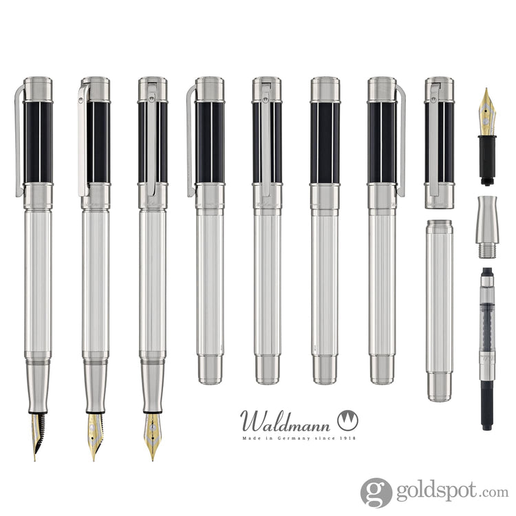 Waldmann Commander 23 Fountain Pen in Sterling Silver and Blue Lacquer 18kt Gold Nib Fountain Pen