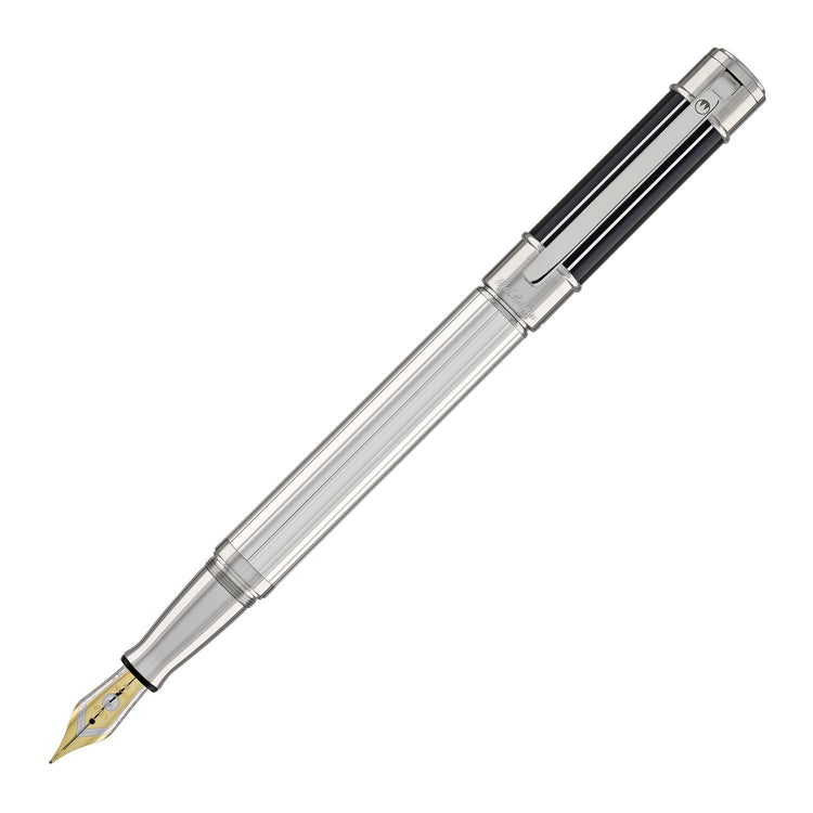 Waldmann Commander 23 Fountain Pen in Sterling Silver and Blue Lacquer 18kt Gold Nib Fountain Pen