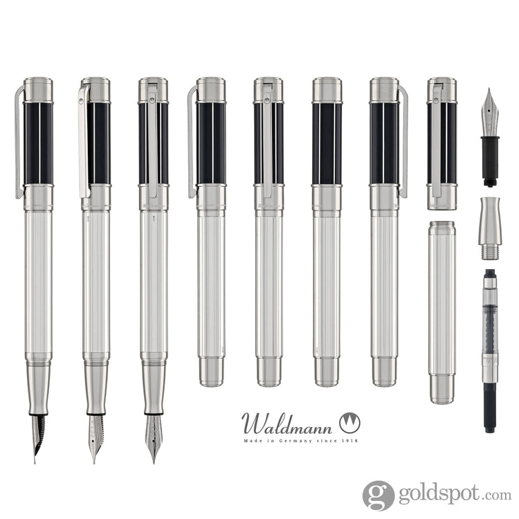 Waldmann Commander 23 Fountain Pen in Sterling Silver and Blue Lacquer Steel Nib Fountain Pen