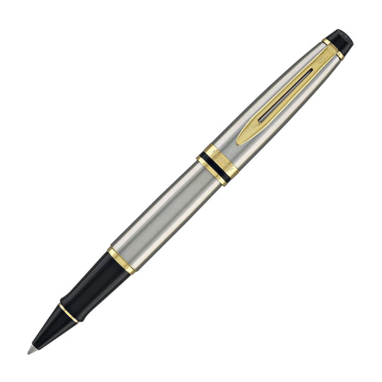Waterman Expert Rollerball Pen in Stainless Steel with Gold Trim
