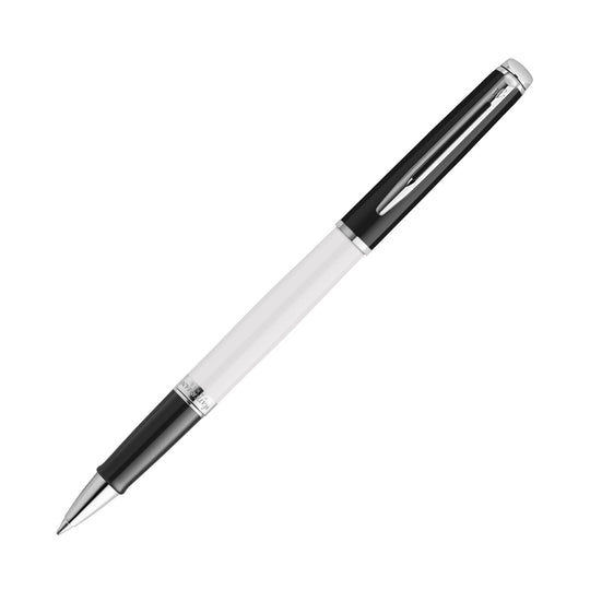 Waterman Hemisphere Color Blocking Rollerball Pen in Black and White Lacquer with Chrome Trim