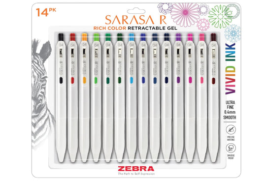 Zebra Sarasa R Retractable Gel Pen in Assorted Colors - Pack of 14