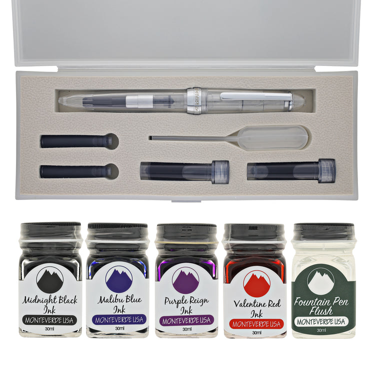 Monteverde Monza ID Fountain Pen in Clear Set - Flex Nib